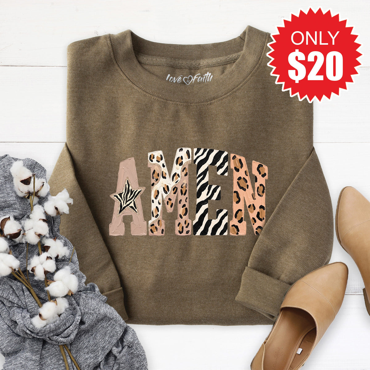 Amen Sweatshirt - Heather Olive - 20 product image 1