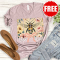 Bee Kind V-Neck - Heather Pink Gravel - 0
