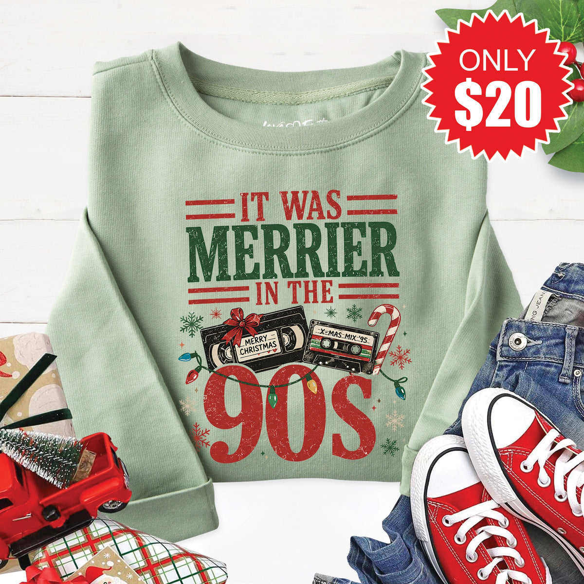 Merrier In The 90s Sweatshirt - Heather Sage - 20 product image 1