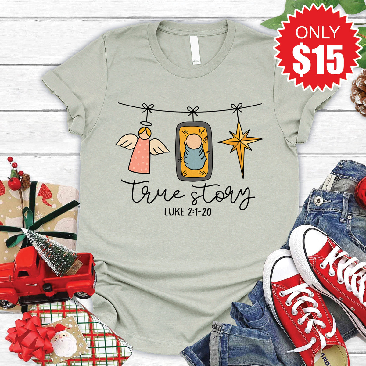 True Story Clothesline Tee - Heather Sage - 15 product image 1