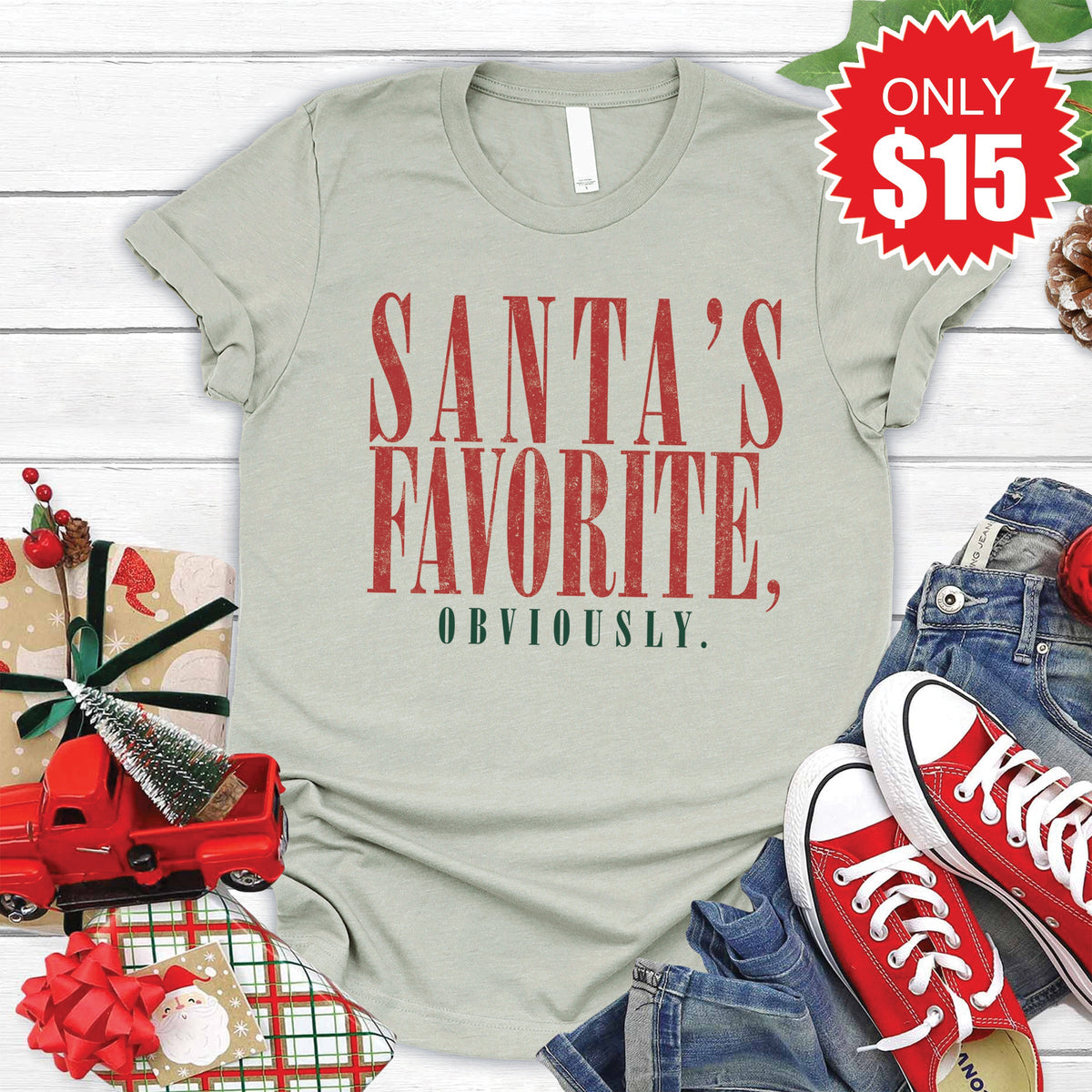 Santa's Favorite Tee - Heather Sage - 15 product image 1