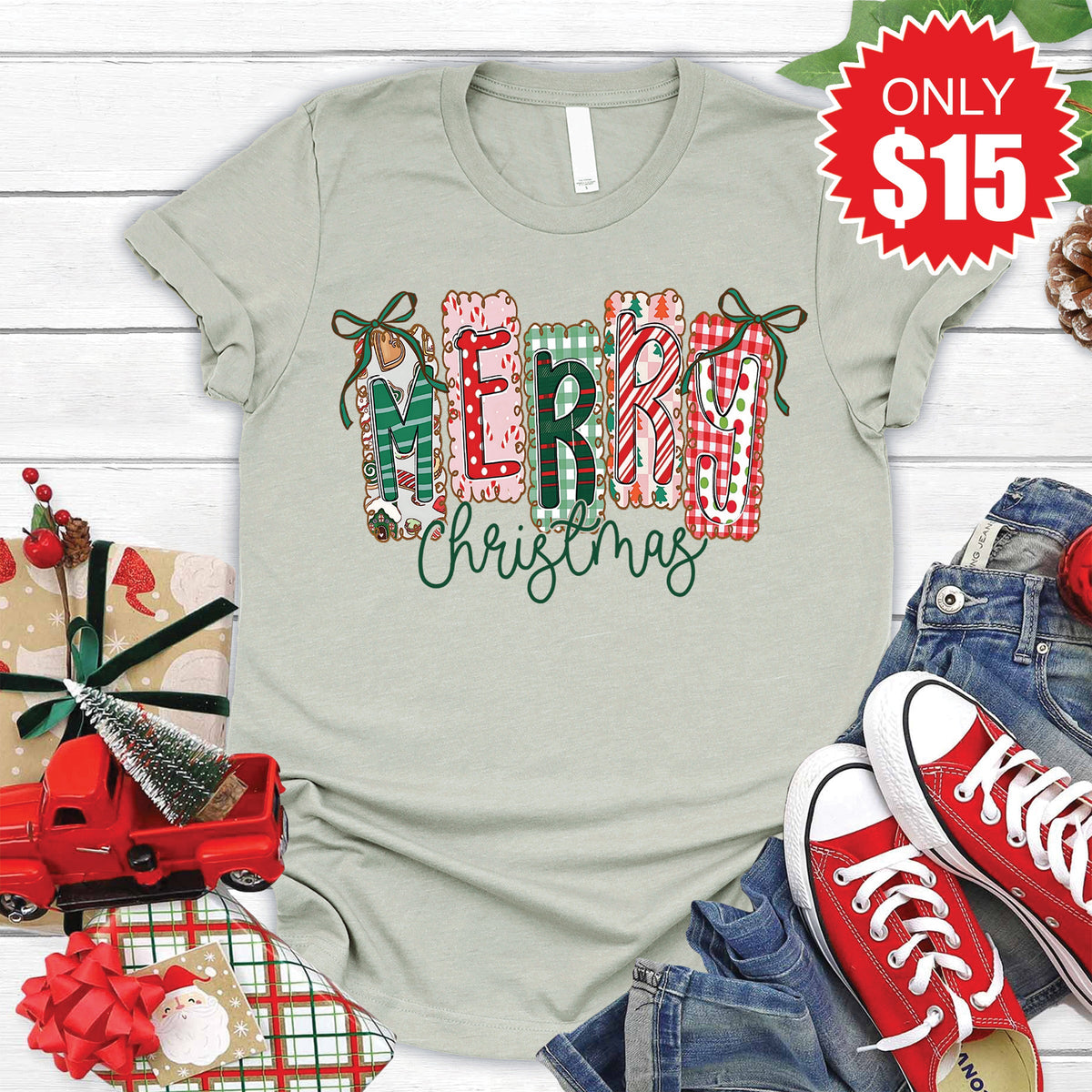 Merry Christmas Tee - Heather Sage - 15 product image 1