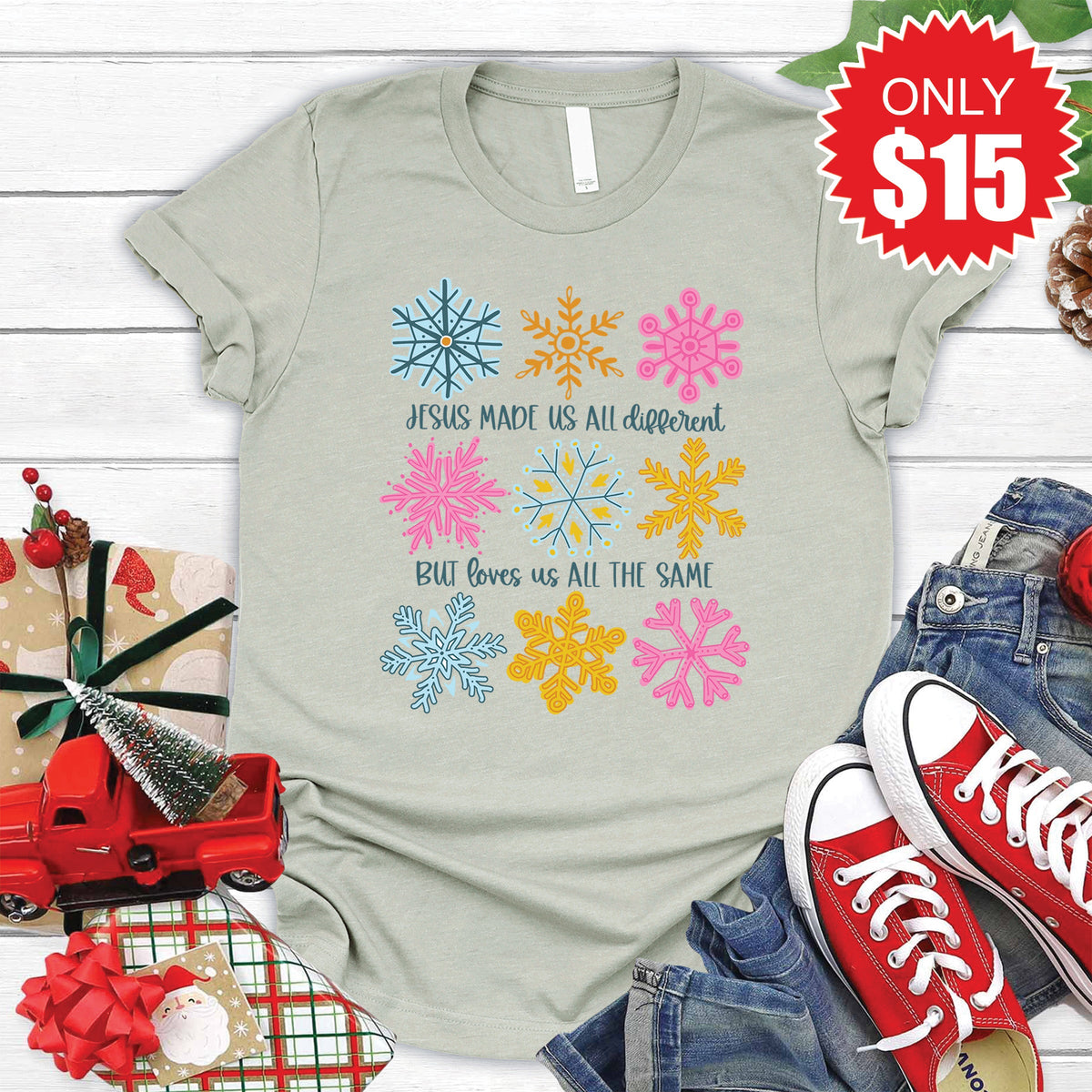 Different Snowflakes Tee - Heather Sage - 15 product image 1