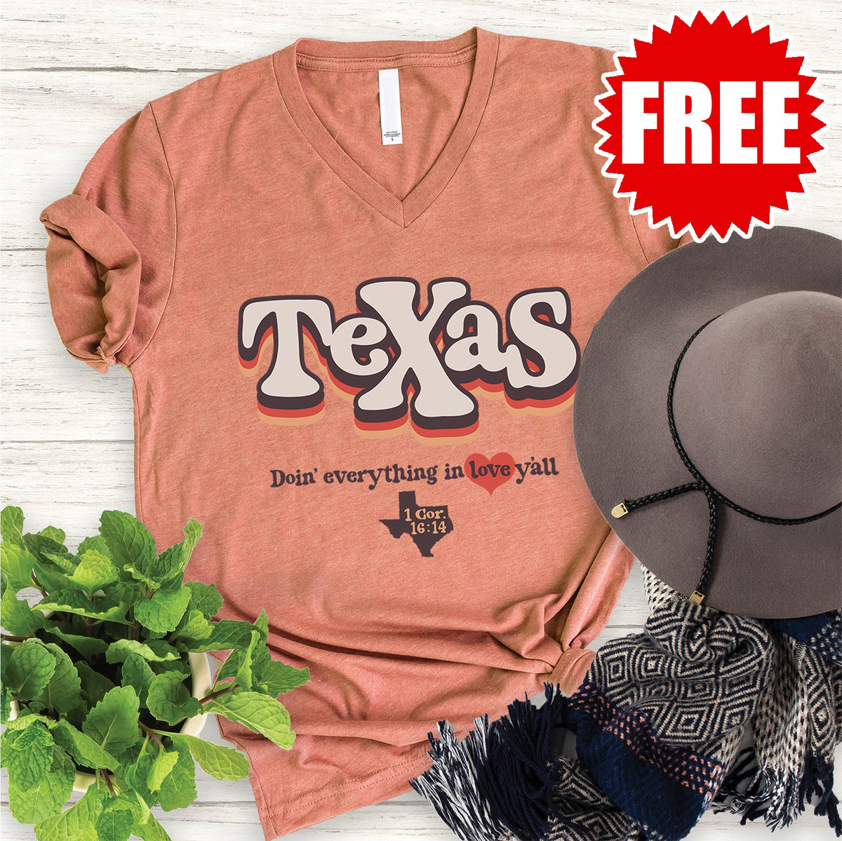 Texas Everything in Love V-Neck - Heather Terracotta - 0