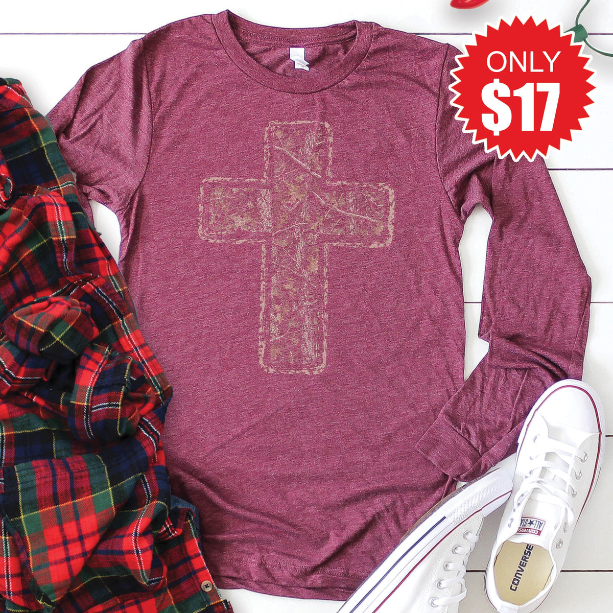 Cross Long Sleeve - Heather Burgundy - 17 product image 1