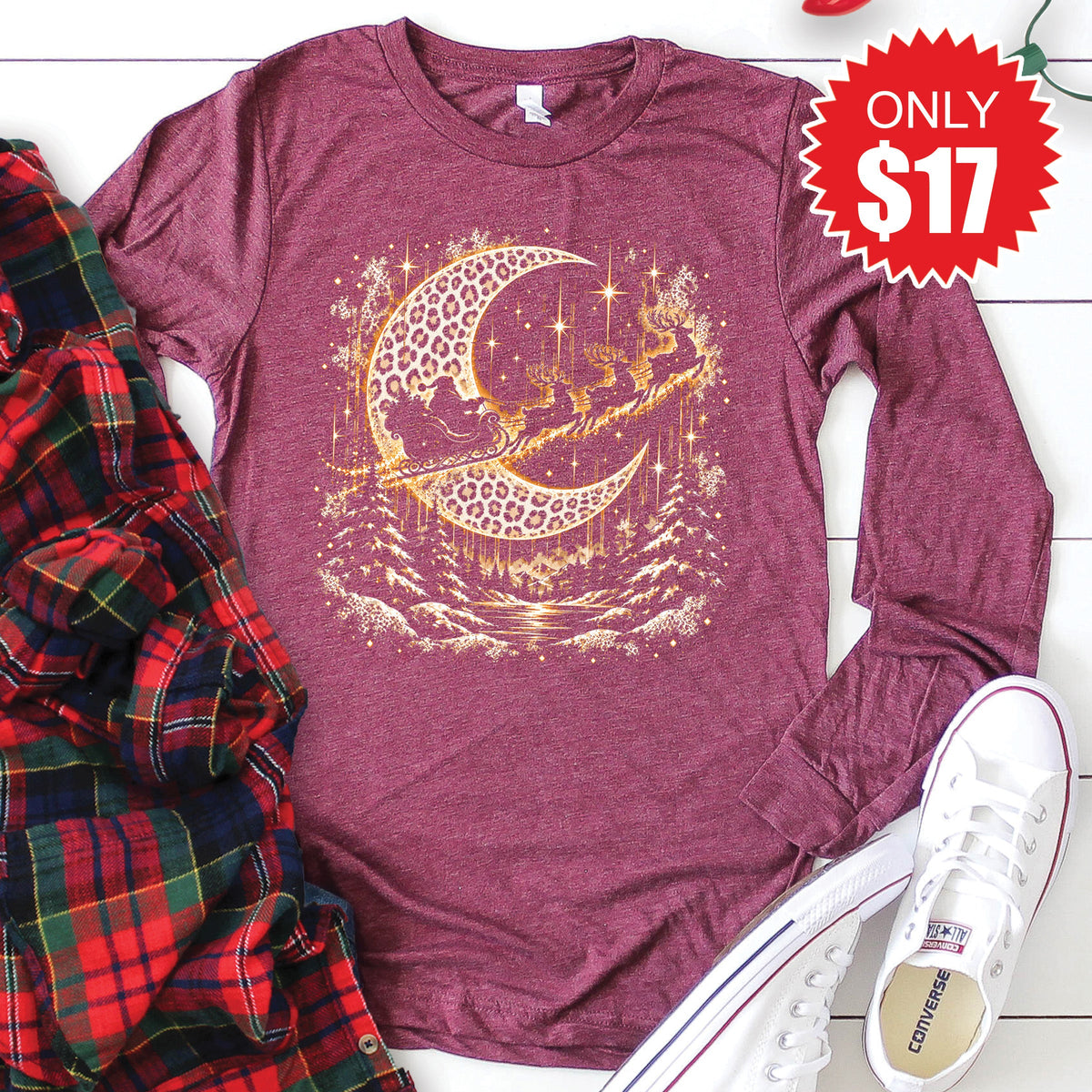 Reindeer Long Sleeve - Heather Burgundy - 17 product image 1