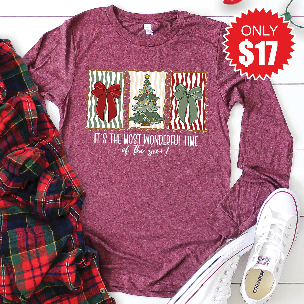Most Wonderful Time Long Sleeve - Heather Burgundy - 17 product image 1