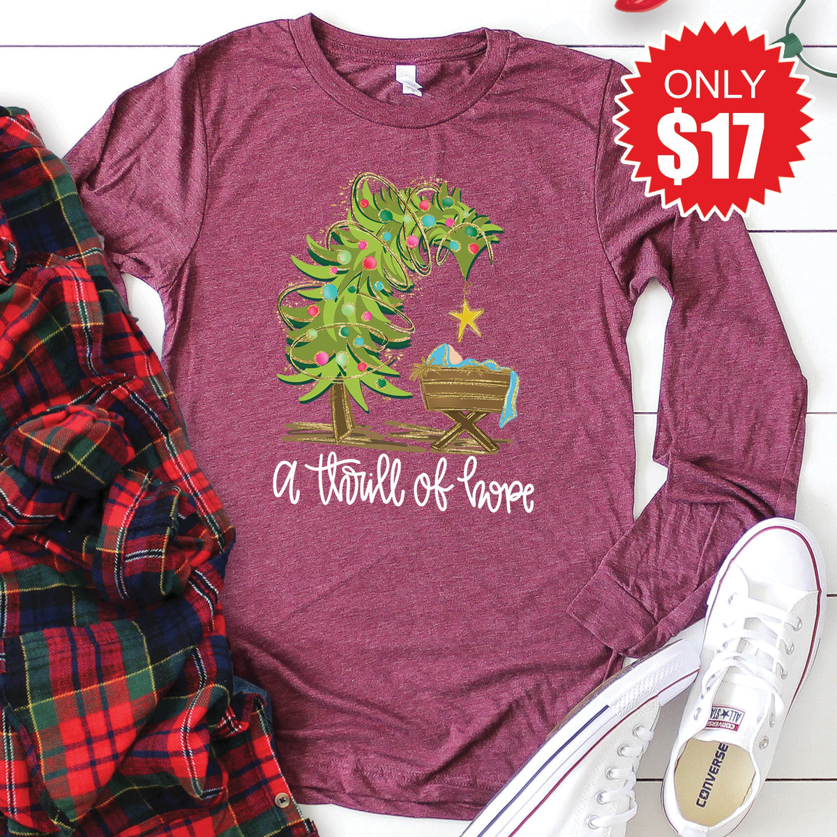 A Thrill of Hope Long Sleeve - Heather Burgundy - 17 product image 1