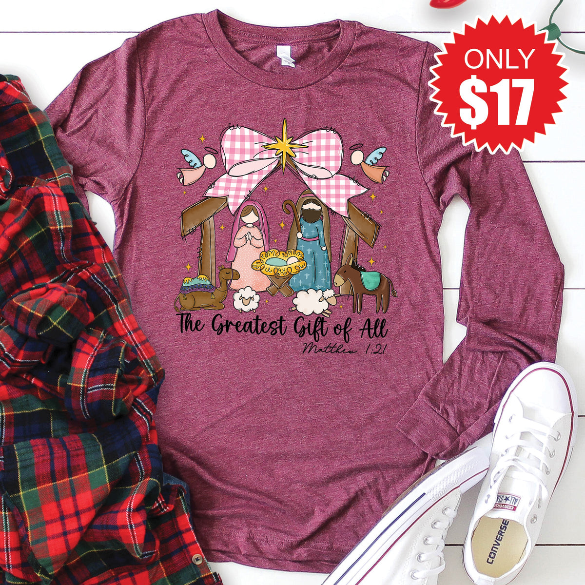 The Greatest Gift Long Sleeve - Heather Burgundy - 17 product image 1