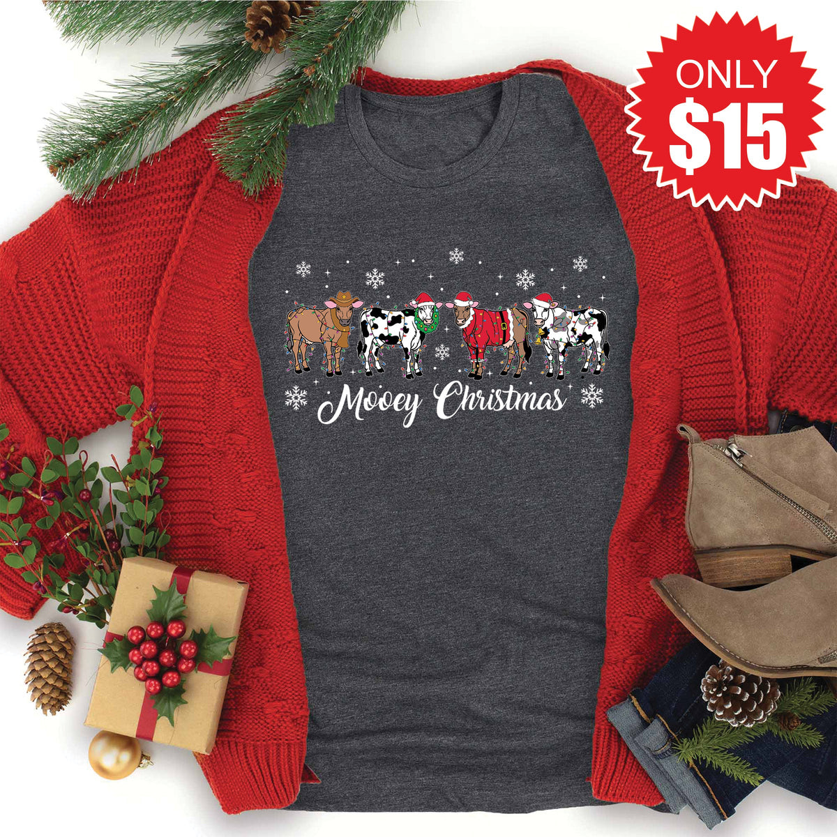 Mooey Christmas Tee - Heather Charcoal - 15 product image 1