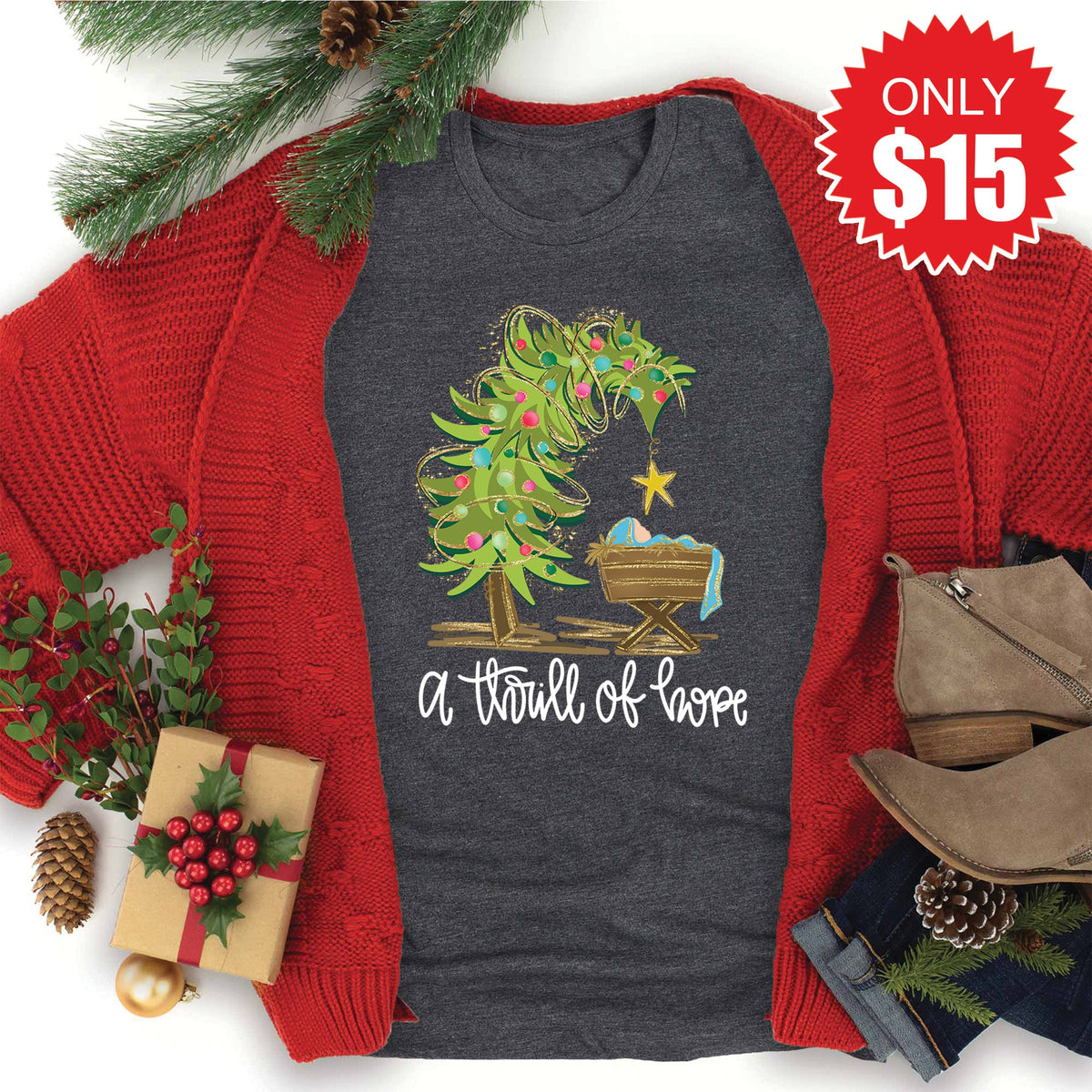 A Thrill of Hope Tee - Heather Charcoal - 15 product image 1