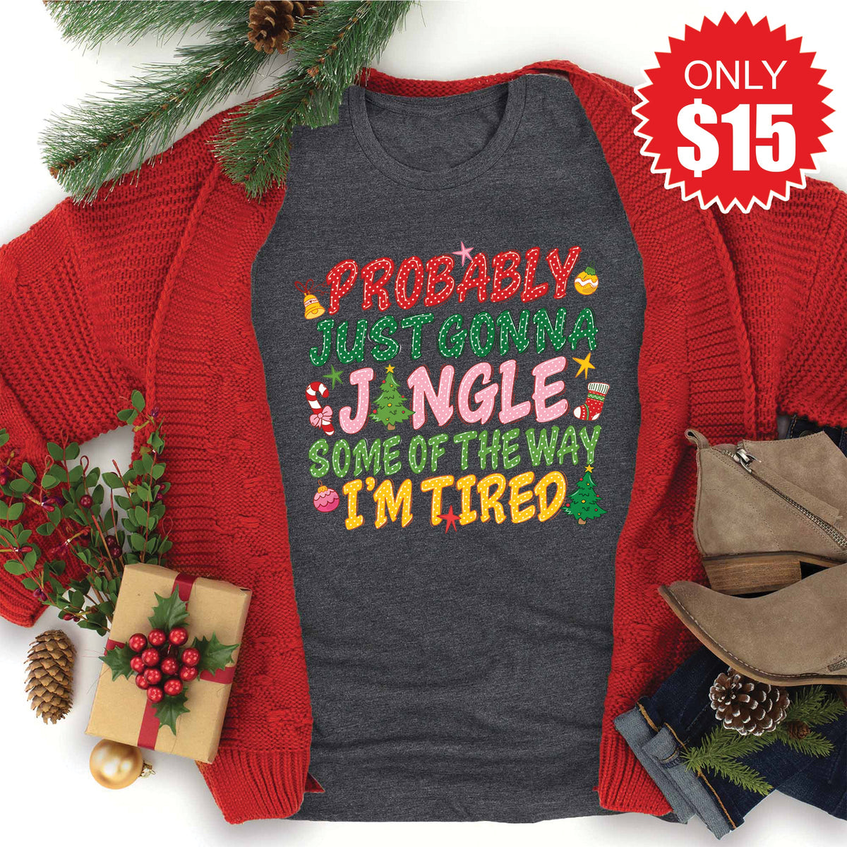 Jingle Some Of The Way Tee - Heather Charcoal - 15 product image 1