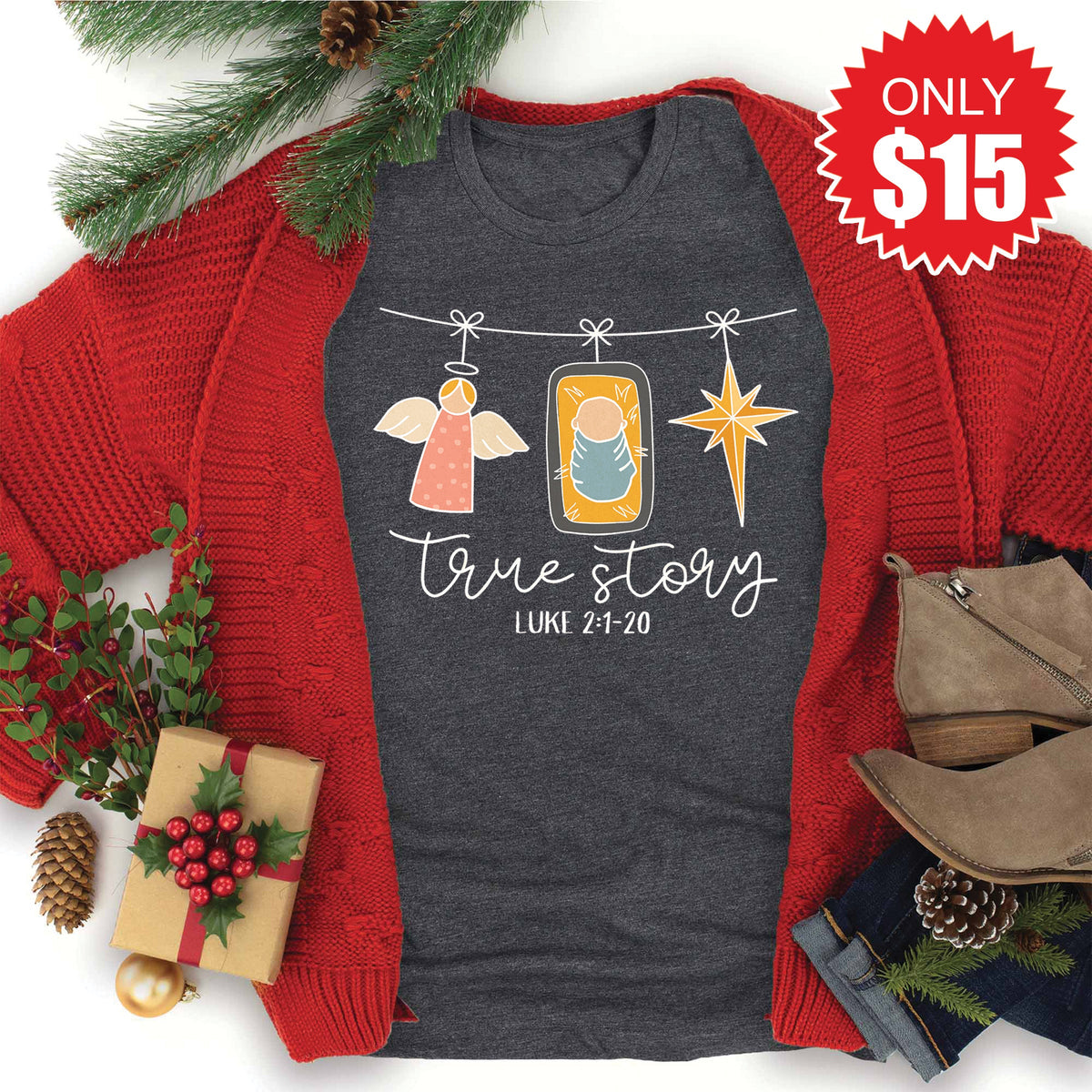 True Story Clothesline Tee - Heather Charcoal - 15 product image 1