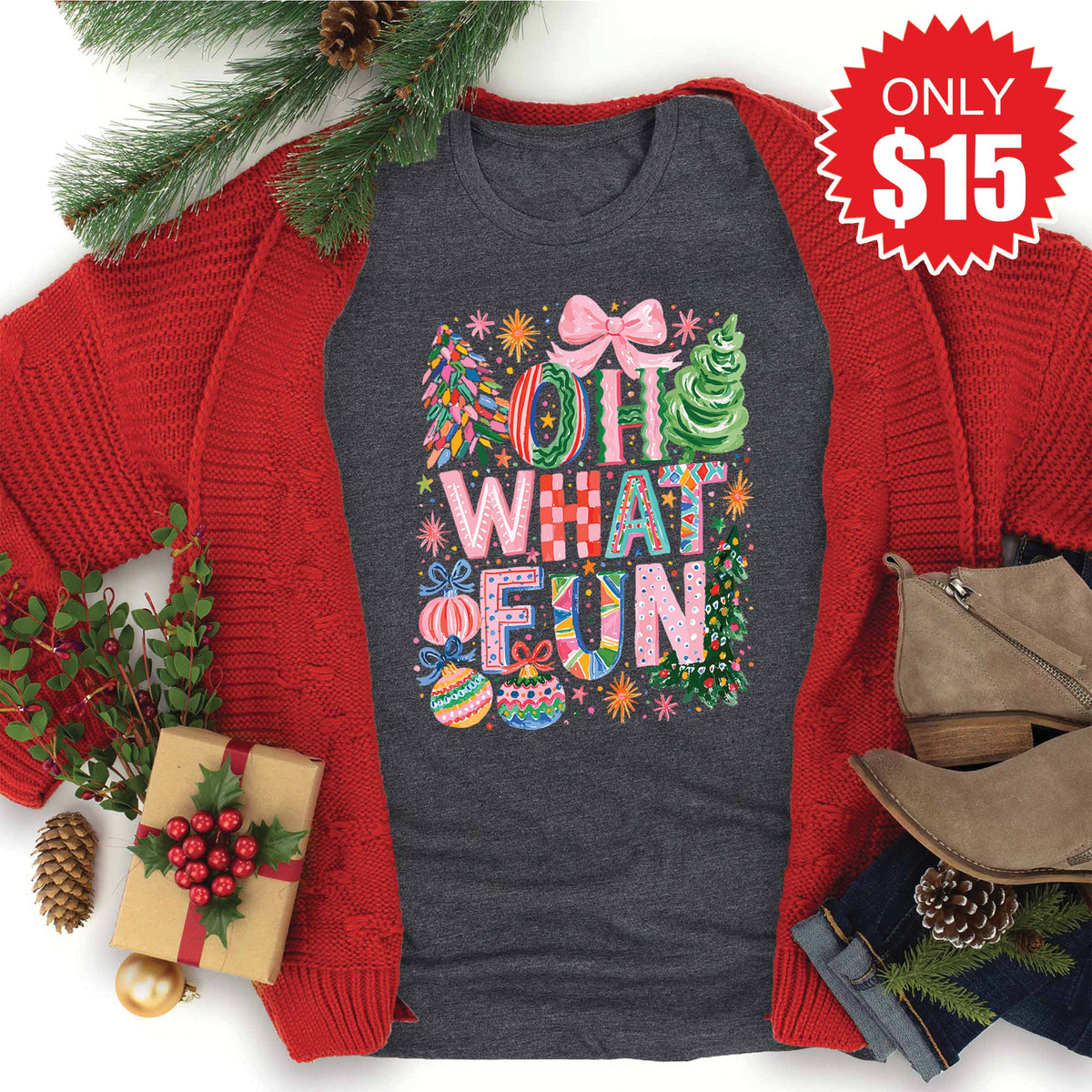 Oh What Fun Tee - Heather Charcoal - 15 product image 1