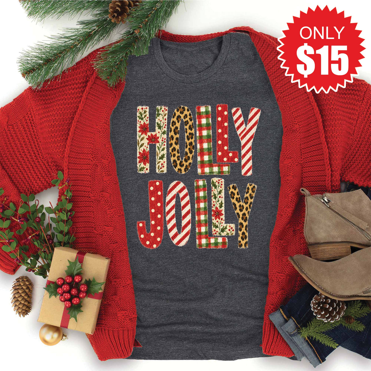 Holly Jolly Tee - Heather Charcoal - 15 product image 1