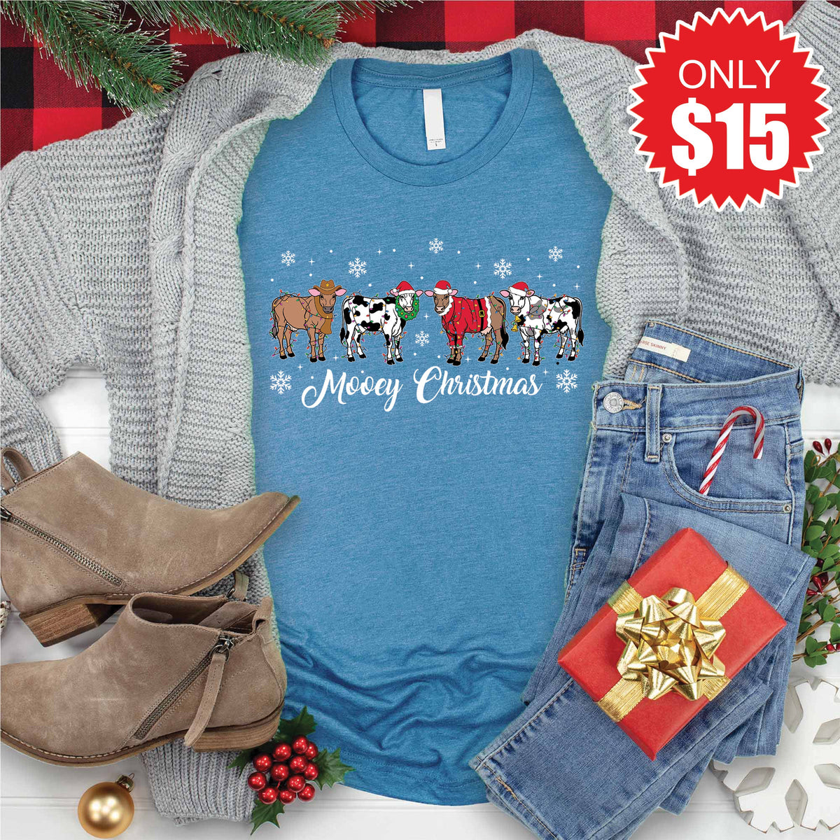 Mooey Christmas Tee - Heather Deep Teal - 15 product image 1