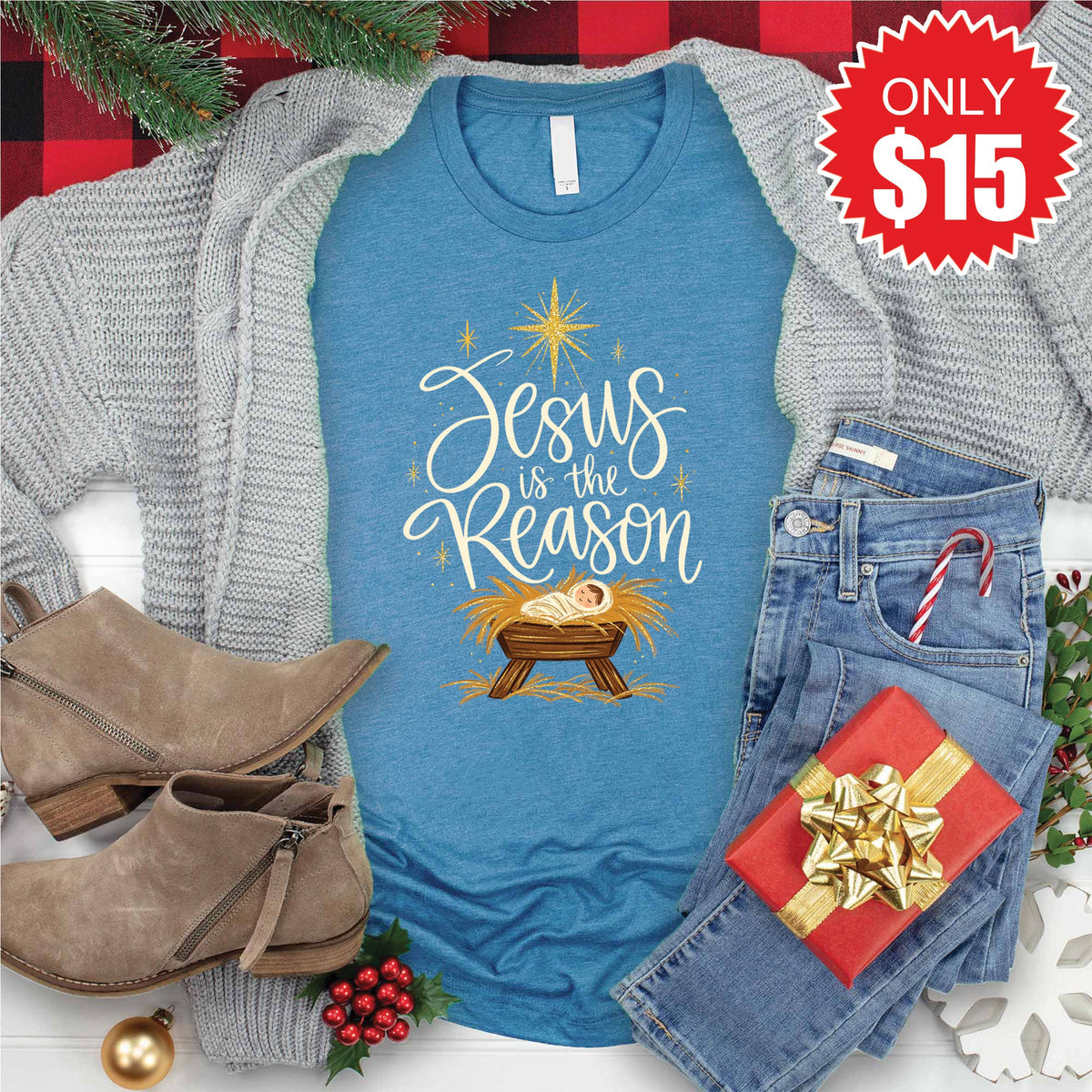 Jesus Is The Reason Tee - Heather Deep Teal - 15 product image 1