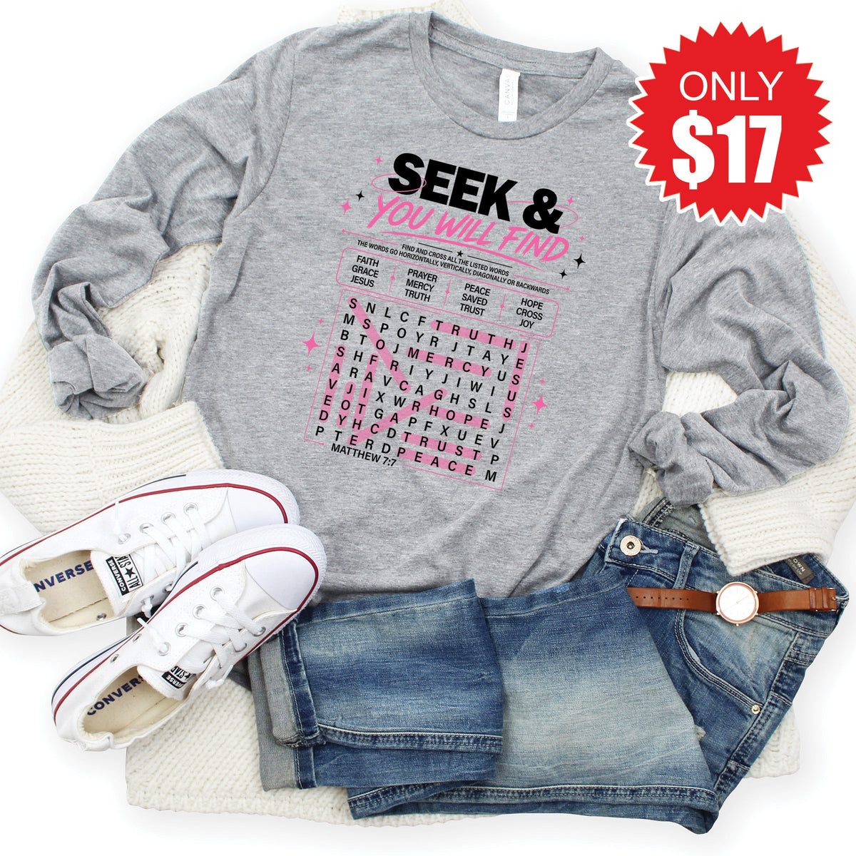 Seek And You Will Find Long Sleeve - Heather Grey - 17 product image 1