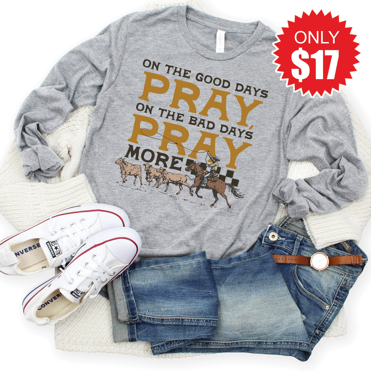 Pray on the Good Days Long Sleeve - Heather Grey - 17 product image 1