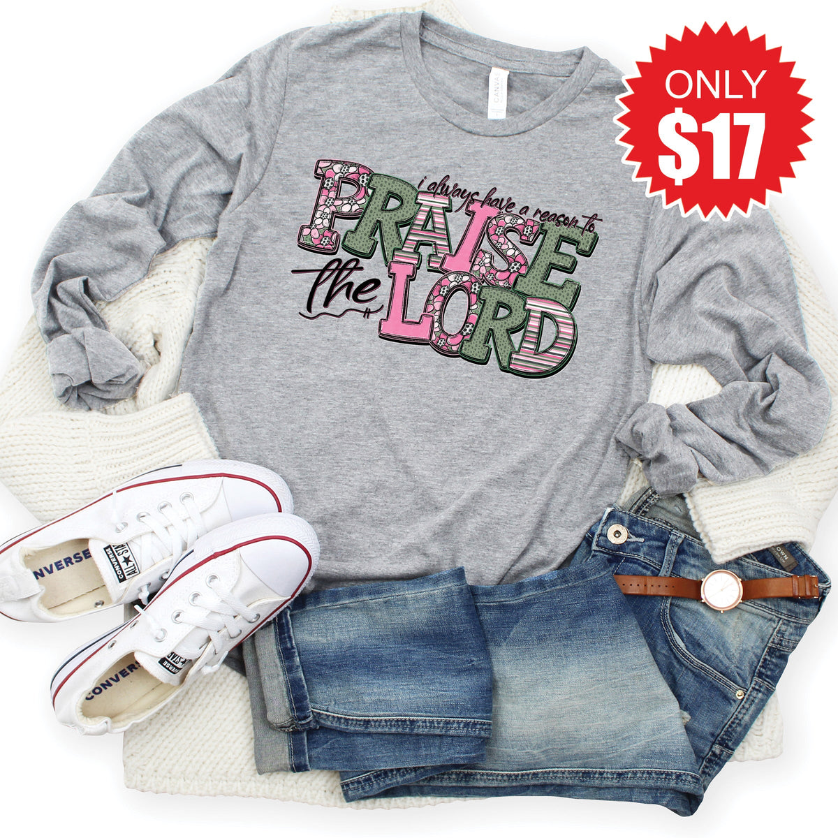 Praise The Lord Long Sleeve - Heather Grey - 17 product image 1