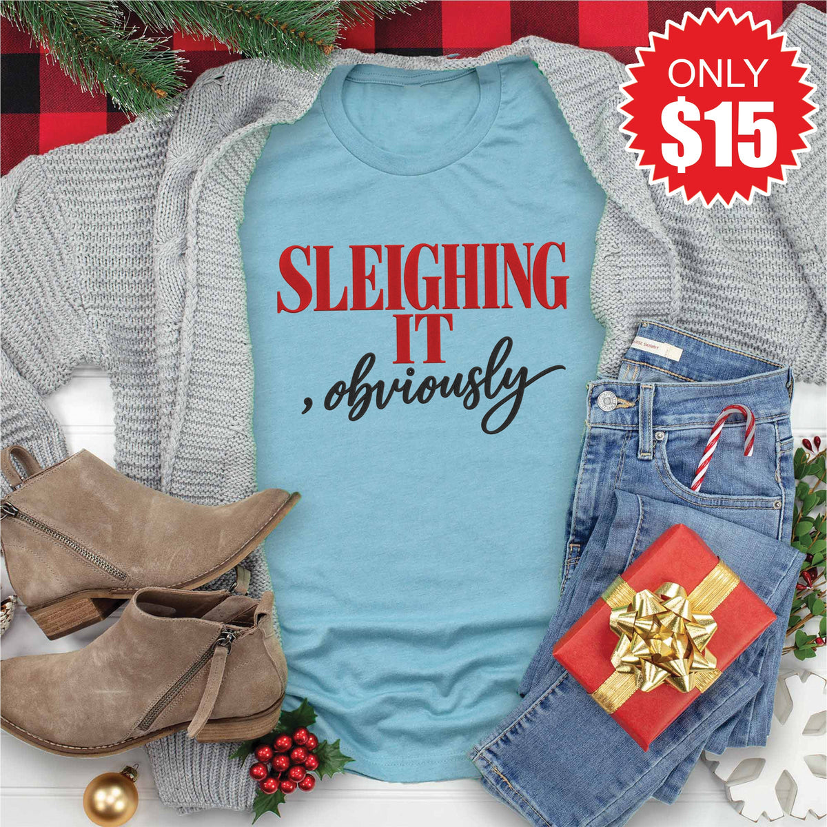 Sleighing It Tee - Heather Lagoon - 15 product image 1