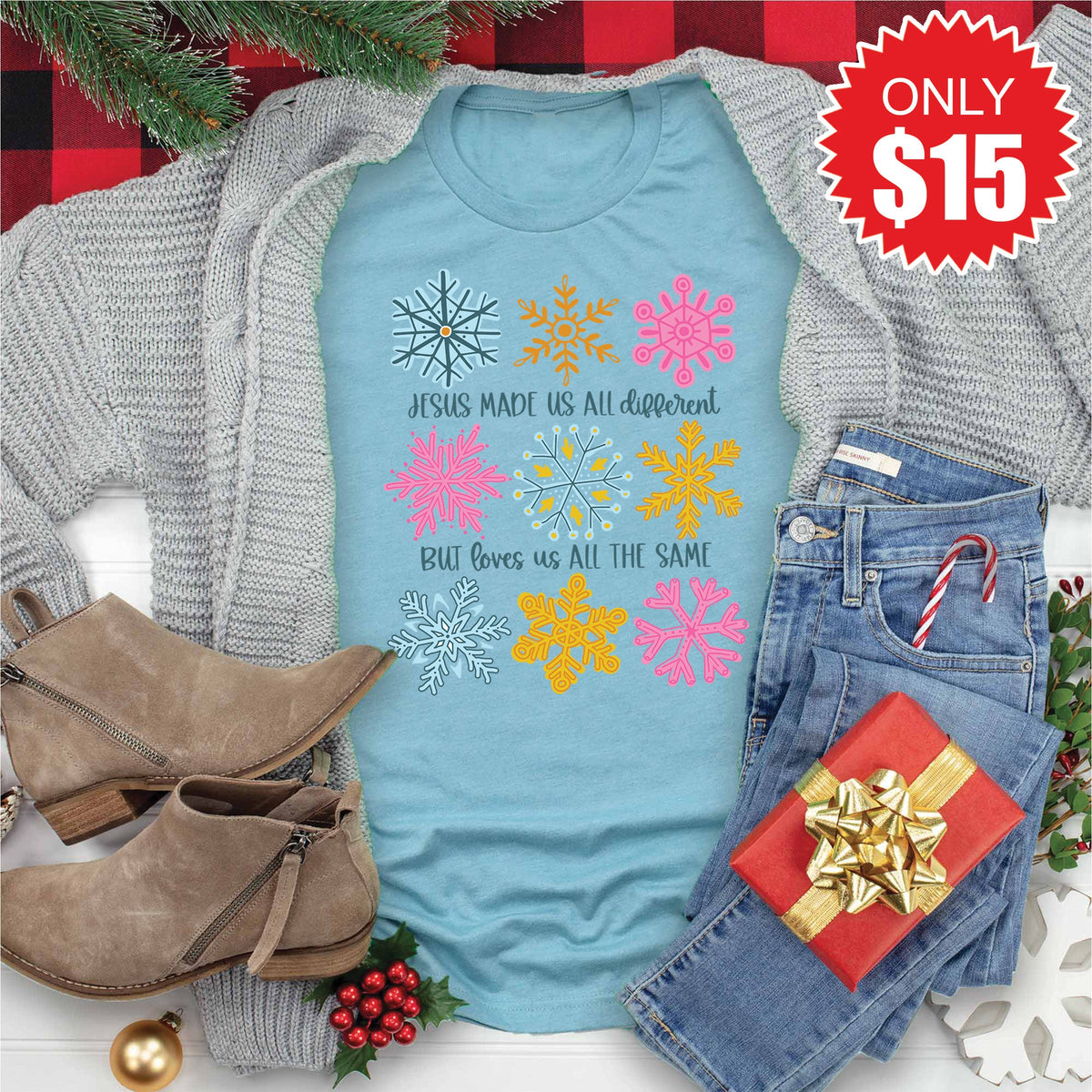 Different Snowflakes Tee - Heather Lagoon - 15 product image 1