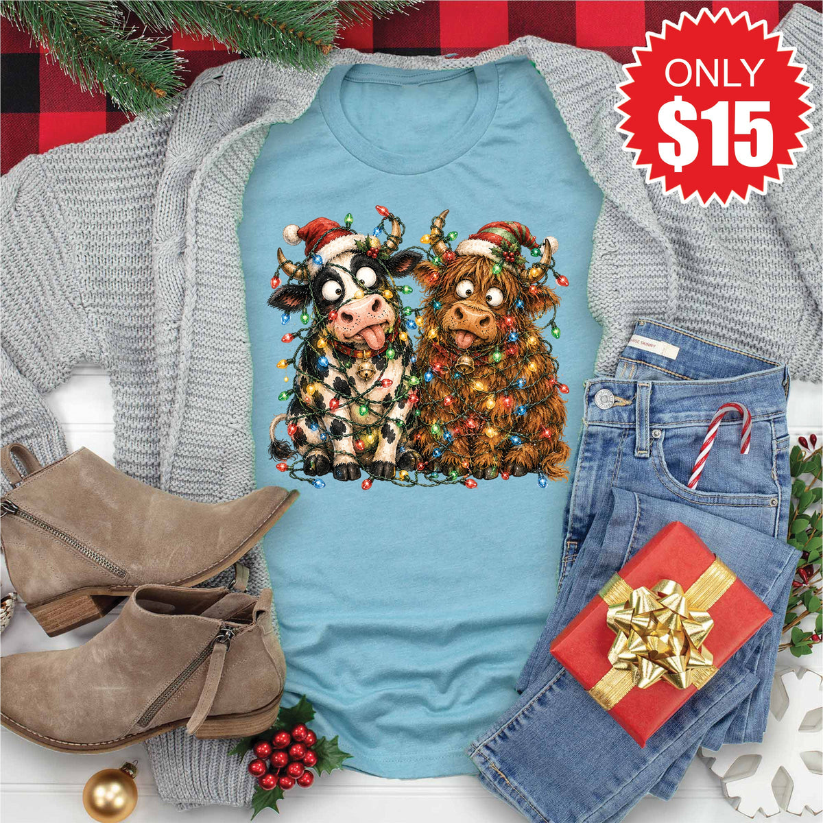 Christmas Cows Tee - Heather Lagoon - 15 product image 1