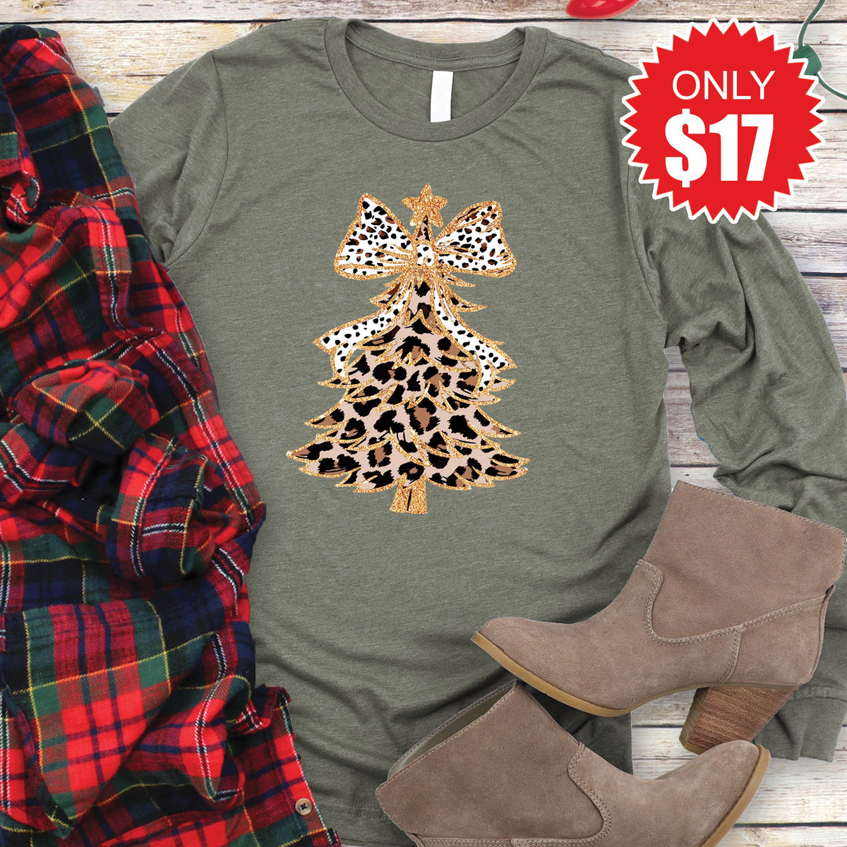 Christmas Tree Long Sleeve - Heather Olive - 17 product image 1