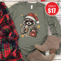 Christmas Raccoon Long Sleeve - Heather Olive - 17 product image 1