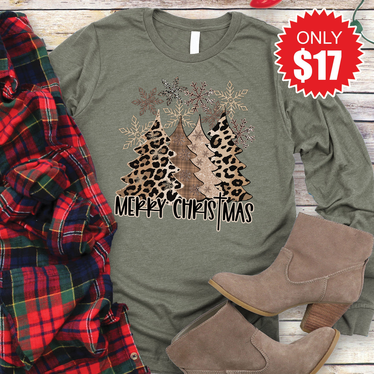 Merry Christmas Long Sleeve - Heather Olive - 17 product image 1