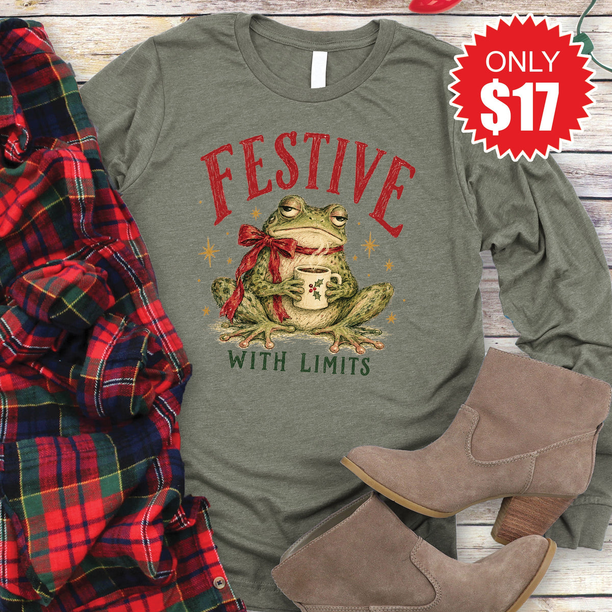 Festive With Limits Long Sleeve - Heather Olive - 17 product image 1