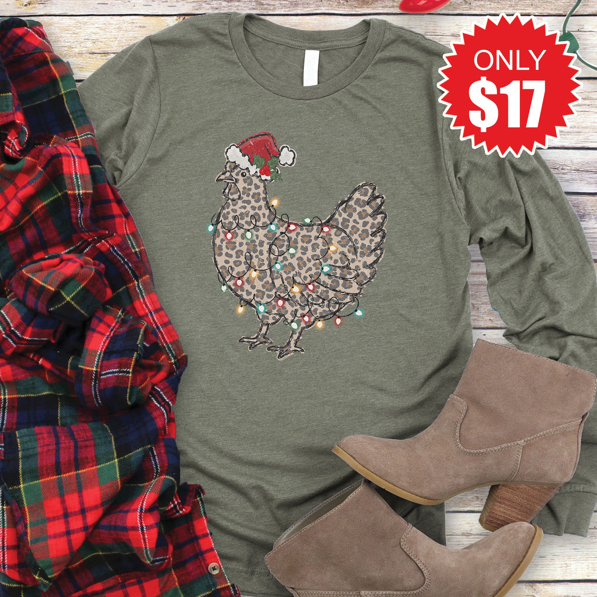 Christmas Chicken Long Sleeve - Heather Olive - 17 product image 1