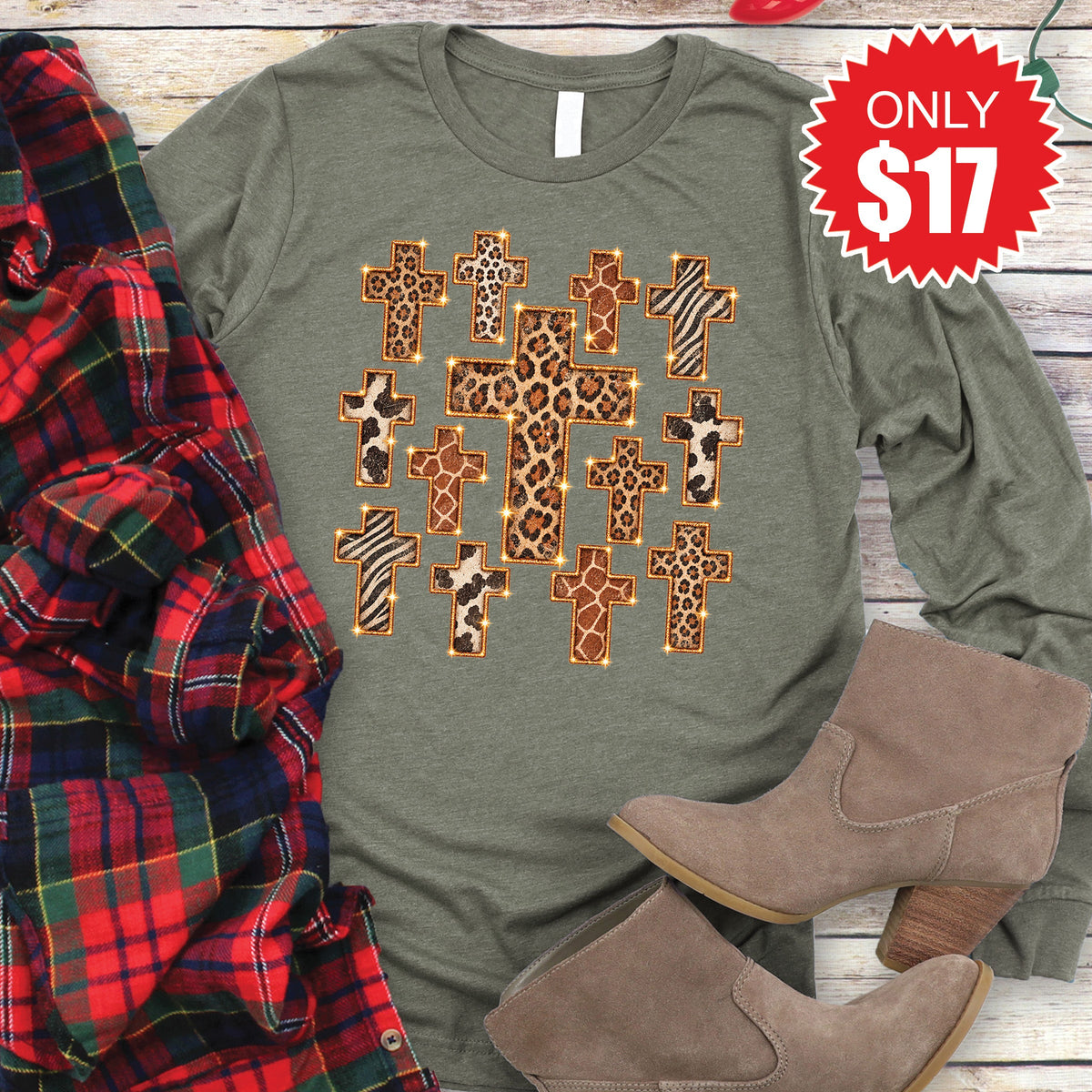 Holiday Cross Long Sleeve - Heather Olive - 17 product image 1