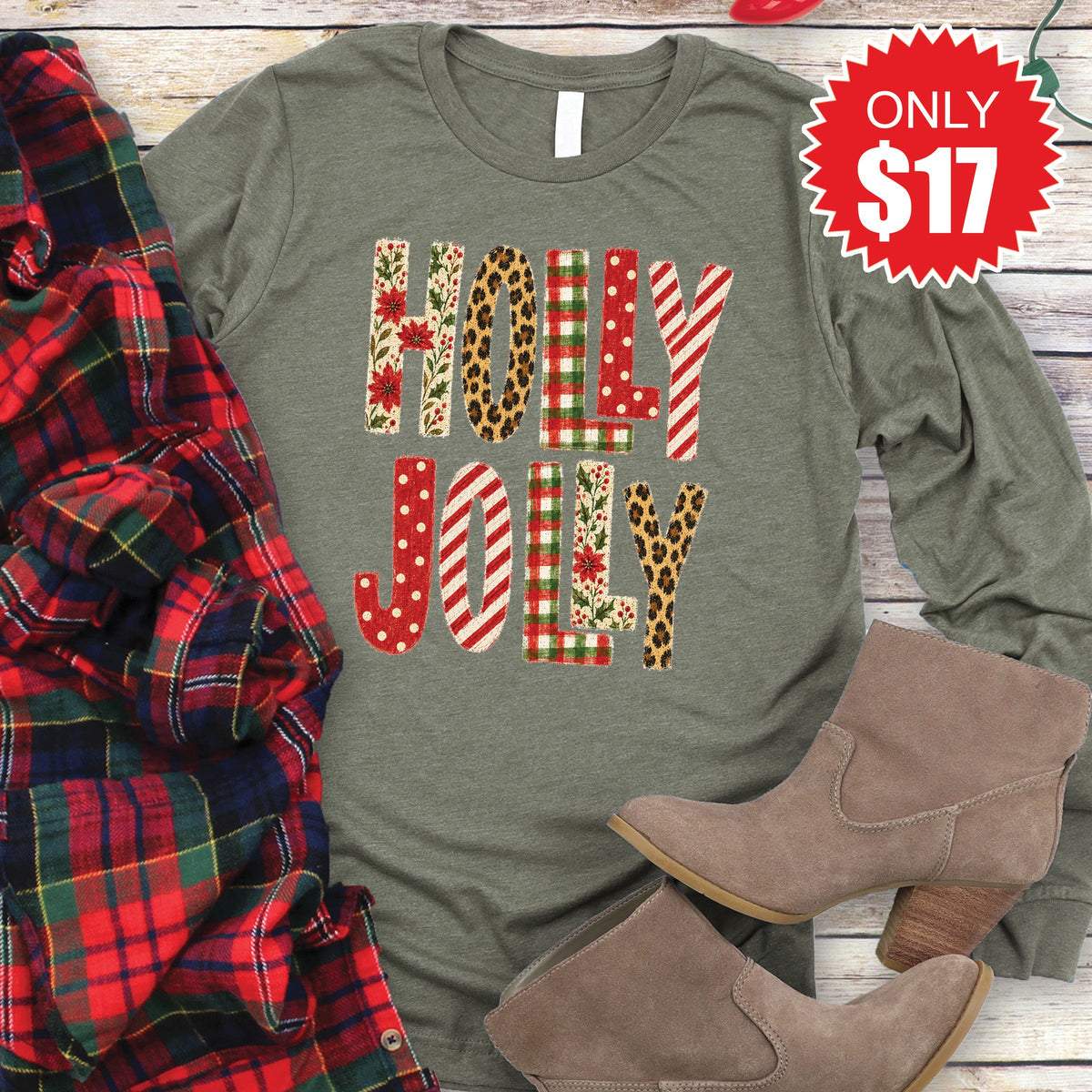 Holly Jolly Long Sleeve - Heather Olive - 17 product image 1