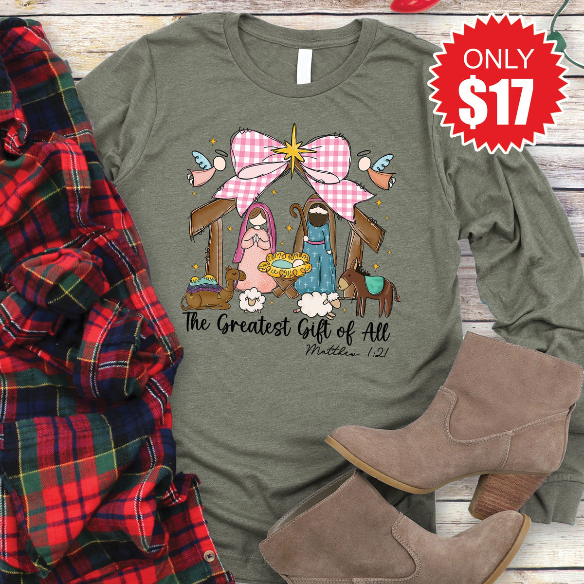 The Greatest Gift Long Sleeve - Heather Olive - 17 product image 1