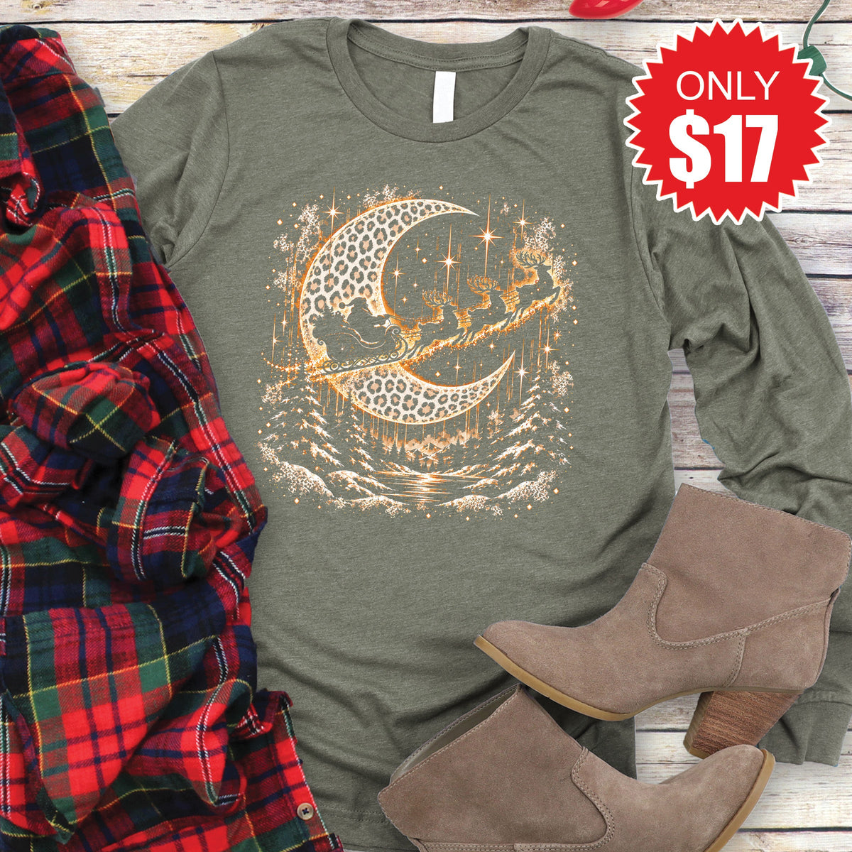 Reindeer Long Sleeve - Heather Olive - 17 product image 1