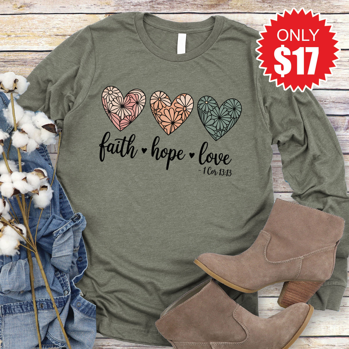 Faith Hope Love Long Sleeve - Heather Olive - 17 product image 1