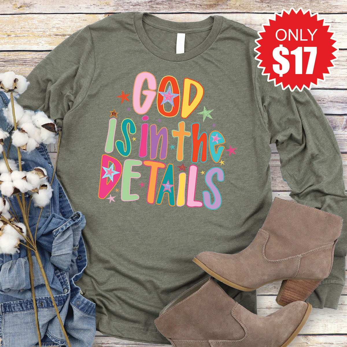 God Is In The Details Long Sleeve - Heather Olive - 17 product image 1