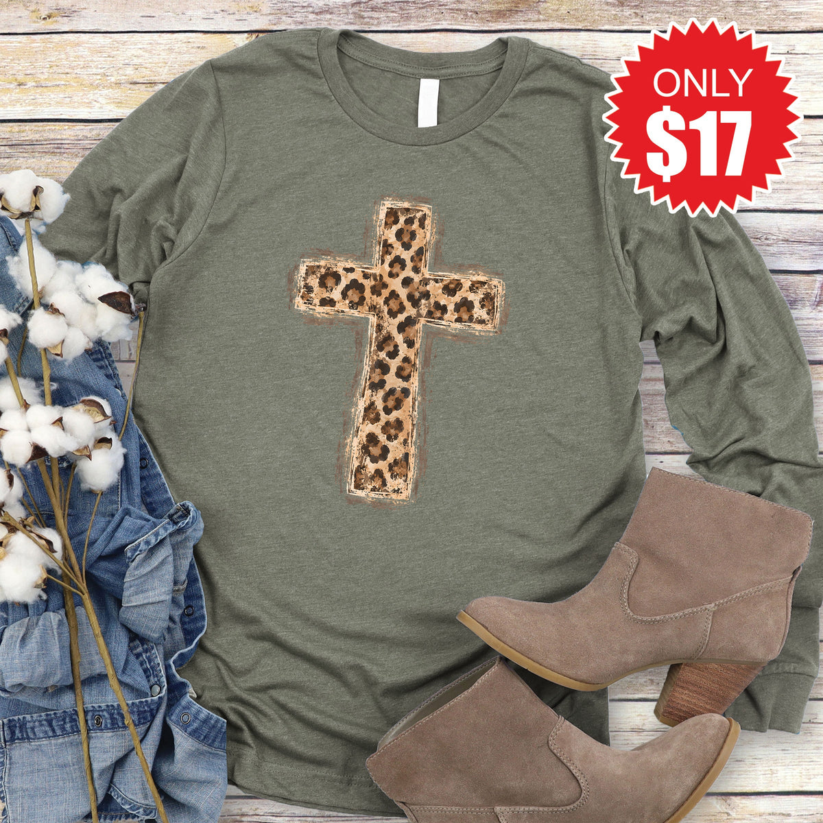Cross Leopard Long Sleeve - Heather Olive - 17 product image 1