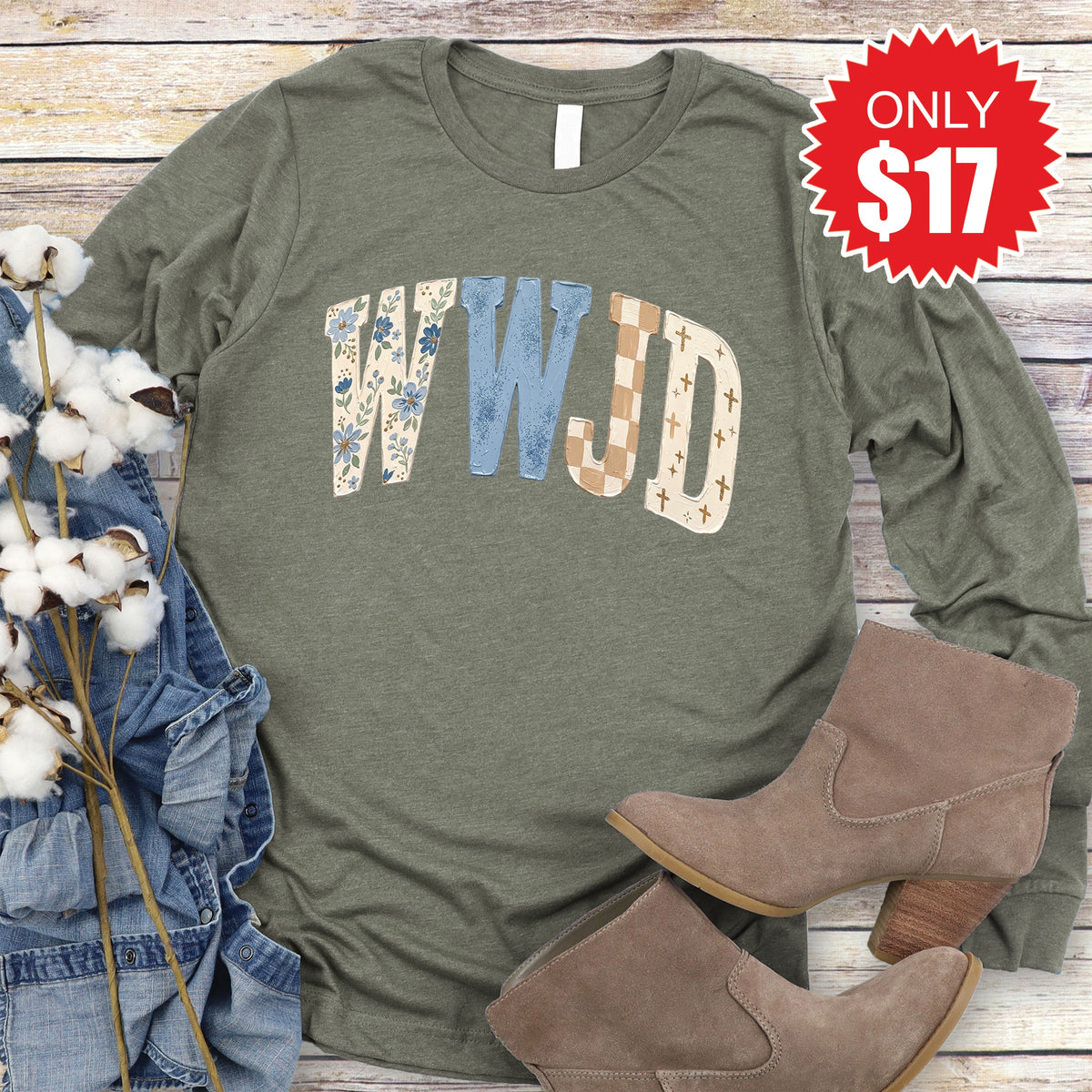 WWJD Long Sleeve - Heather Olive - 17 product image 1