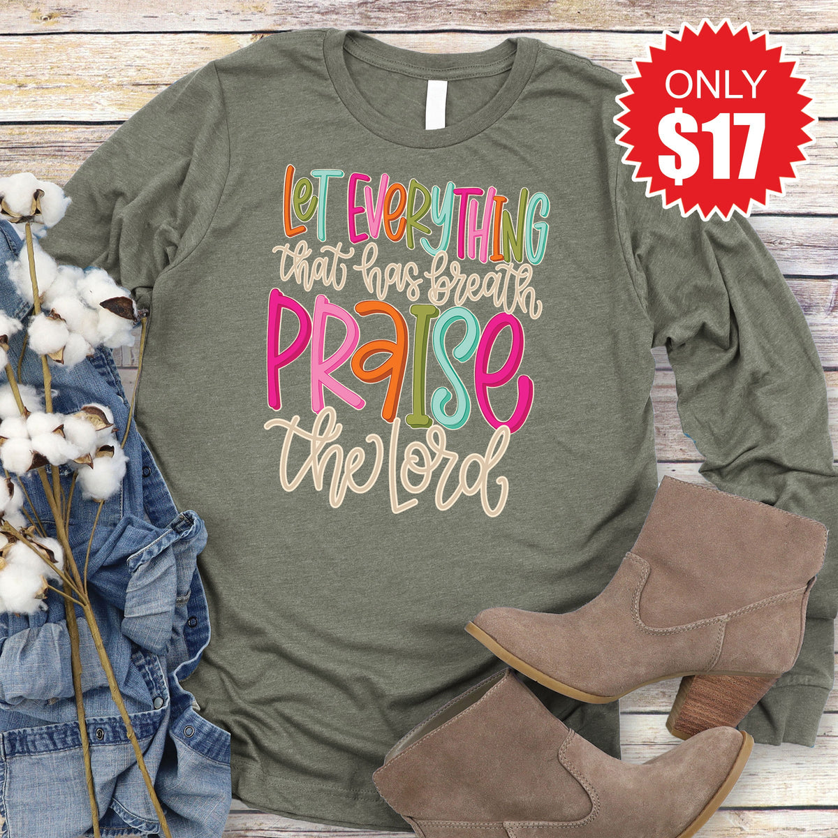 Praise The Lord Long Sleeve - Heather Olive - 17 product image 1