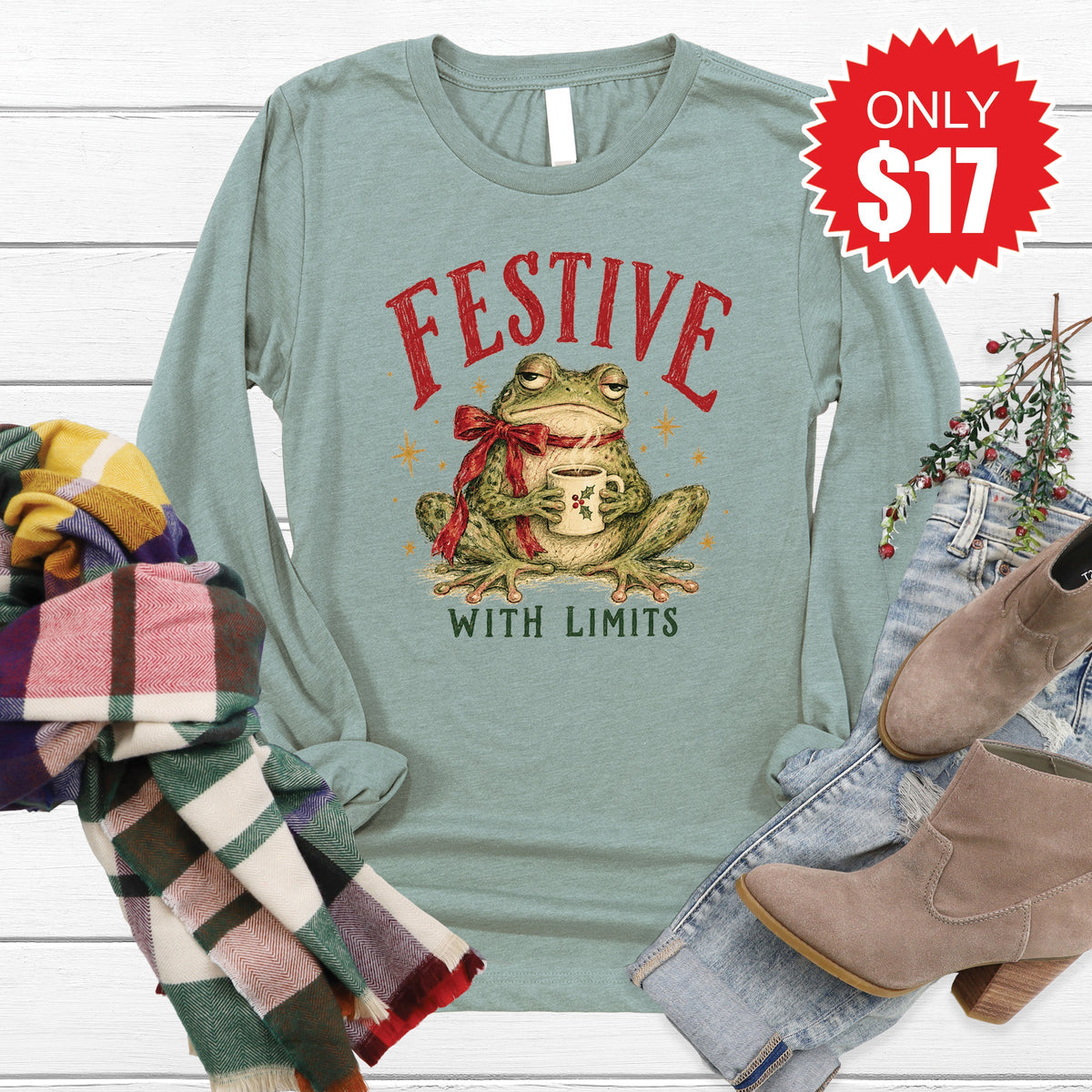 Festive With Limits Long Sleeve - Heather Sage - 17 product image 1