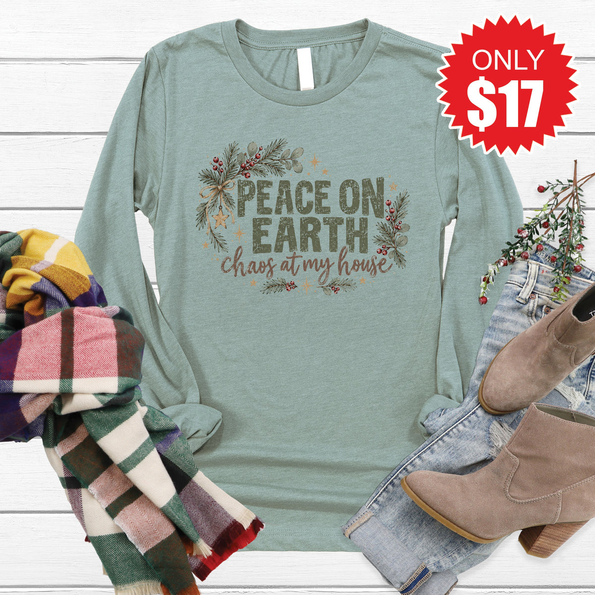 Peace On Earth Long Sleeve - Heather Sage - 17 product image 1