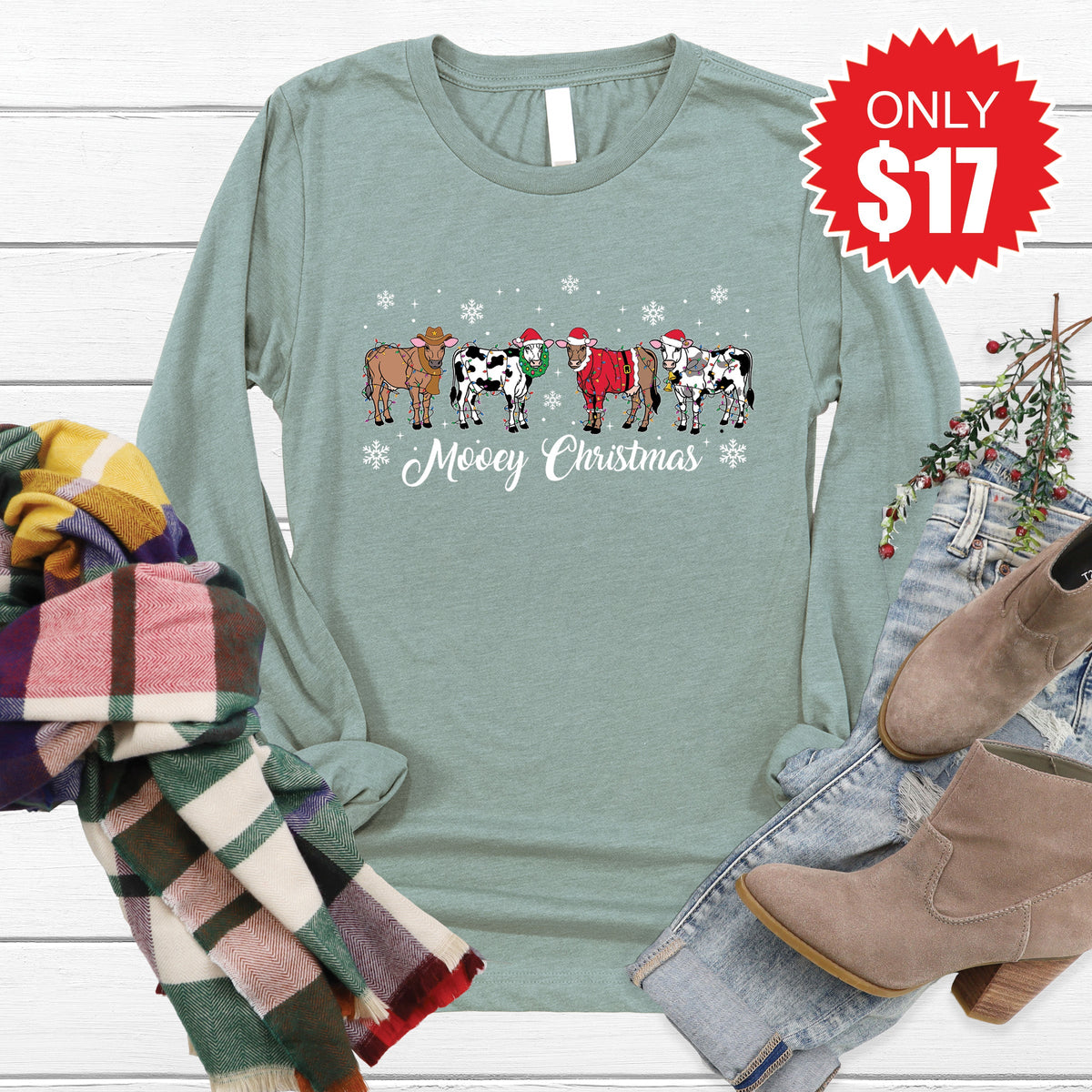 Mooey Christmas Long Sleeve - Heather Sage - 17 product image 1
