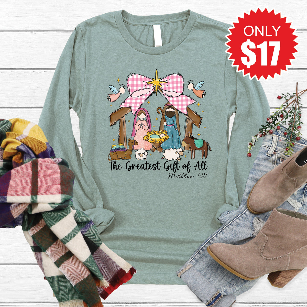The Greatest Gift Long Sleeve - Heather Sage - 17 product image 1