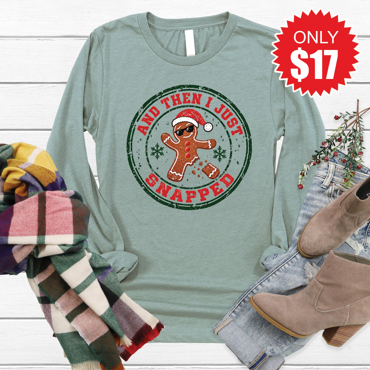 I Just Snapped Long Sleeve - Heather Sage - 17 product image 1