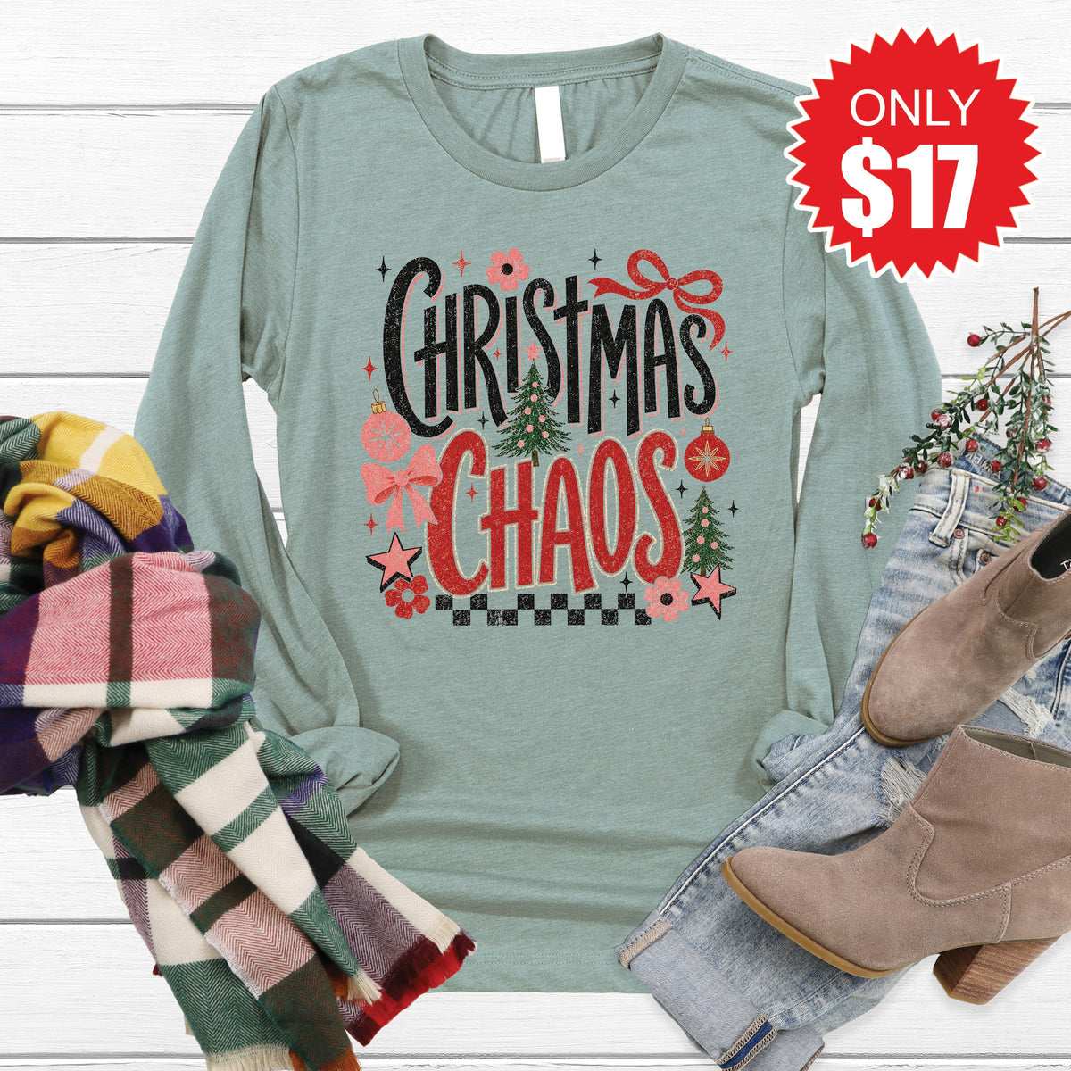 Christmas Chaos Long Sleeve - Heather Sage - 17 product image 1