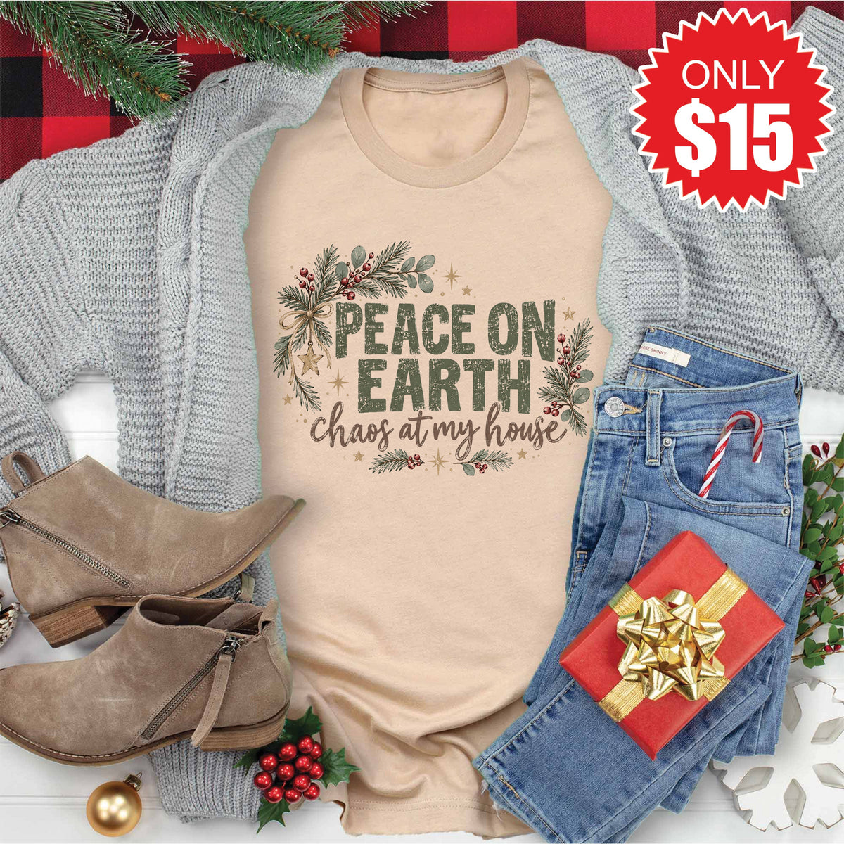 Peace On Earth Tee - Heather Sand Dune - 15 product image 1