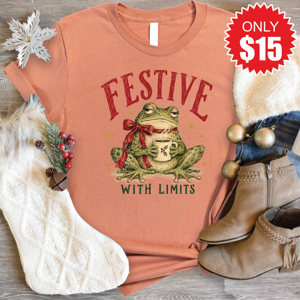 Festive With Limits Tee - Heather Terracotta - 15 product image 1