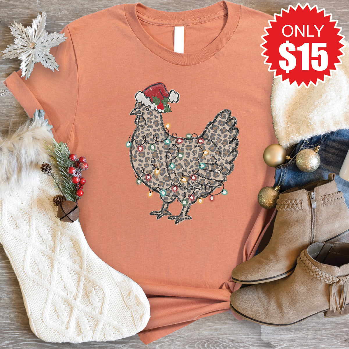 Christmas Chicken Tee - Heather Terracotta - 15 product image 1